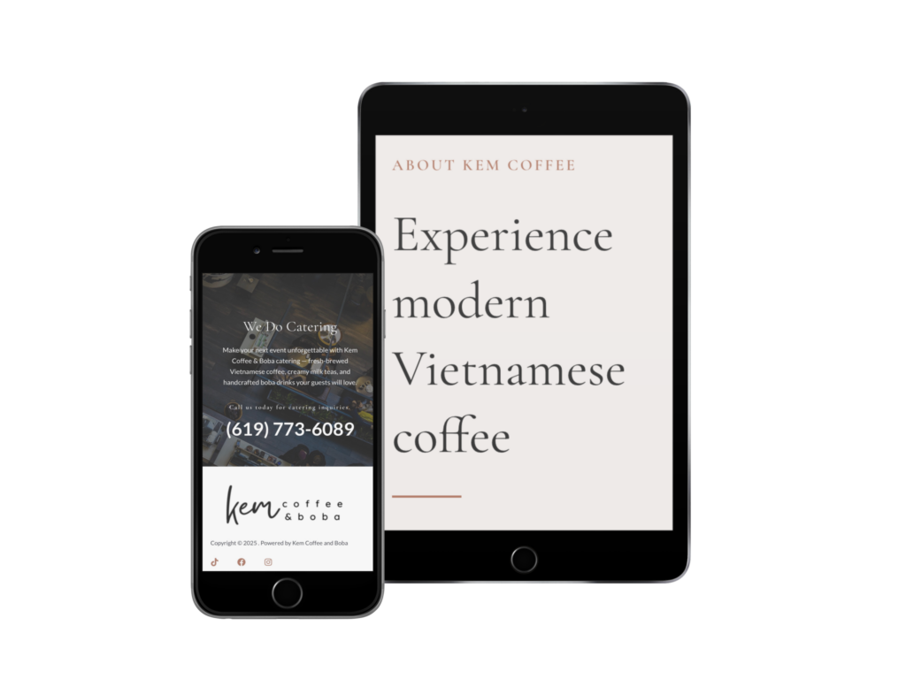 ipad and iphone about kem coffee experience and catering